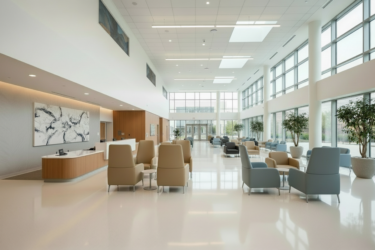 there is one small brown chair to right -remove, and two blue remianing chairs face each other